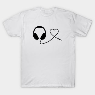 Headphones heart black T-Shirt